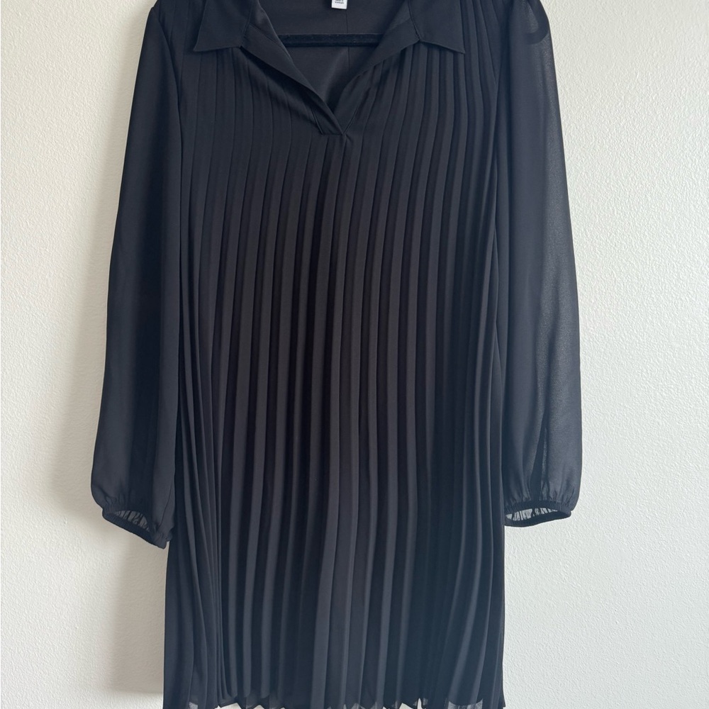 Nine West Black Pleated Sheath Dress with Bishop Sleeves